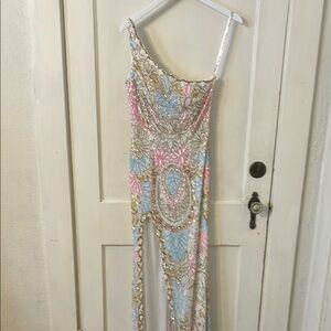 Elegant One Shoulder Multicolor Dress